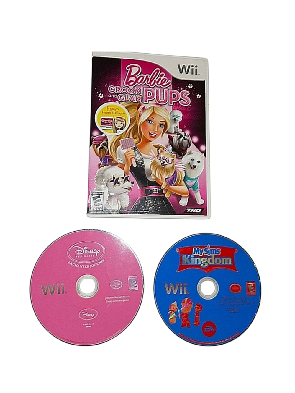 Wii E For Everyone Games Barbie Disney Enchanted Journey My Sims Kingdom Bundle